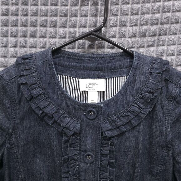 Denim Jean Ruffle Jacket SzSm Cottage Prairie Cowgirl Preppy Lagenlook Boho Chic - Picture 5 of 12